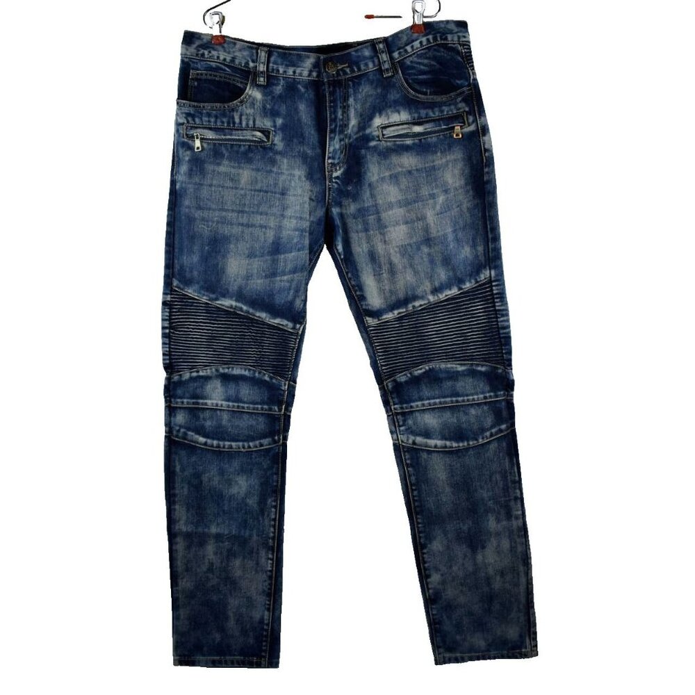 Embellish Mens 38 x 34 Distressed Blue Biker Jeans